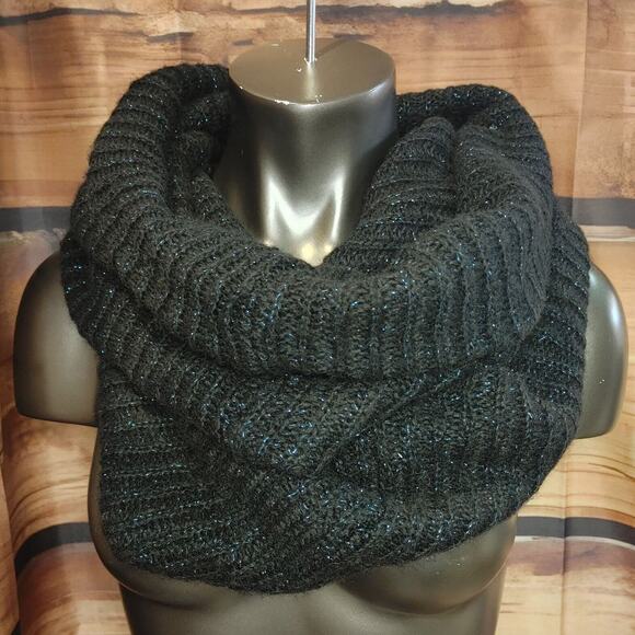 Mossimo Black Blue Sparkle Whimsigoth Infinity Wrap Scarf Knit Warm Fall Harvest - Picture 2 of 3